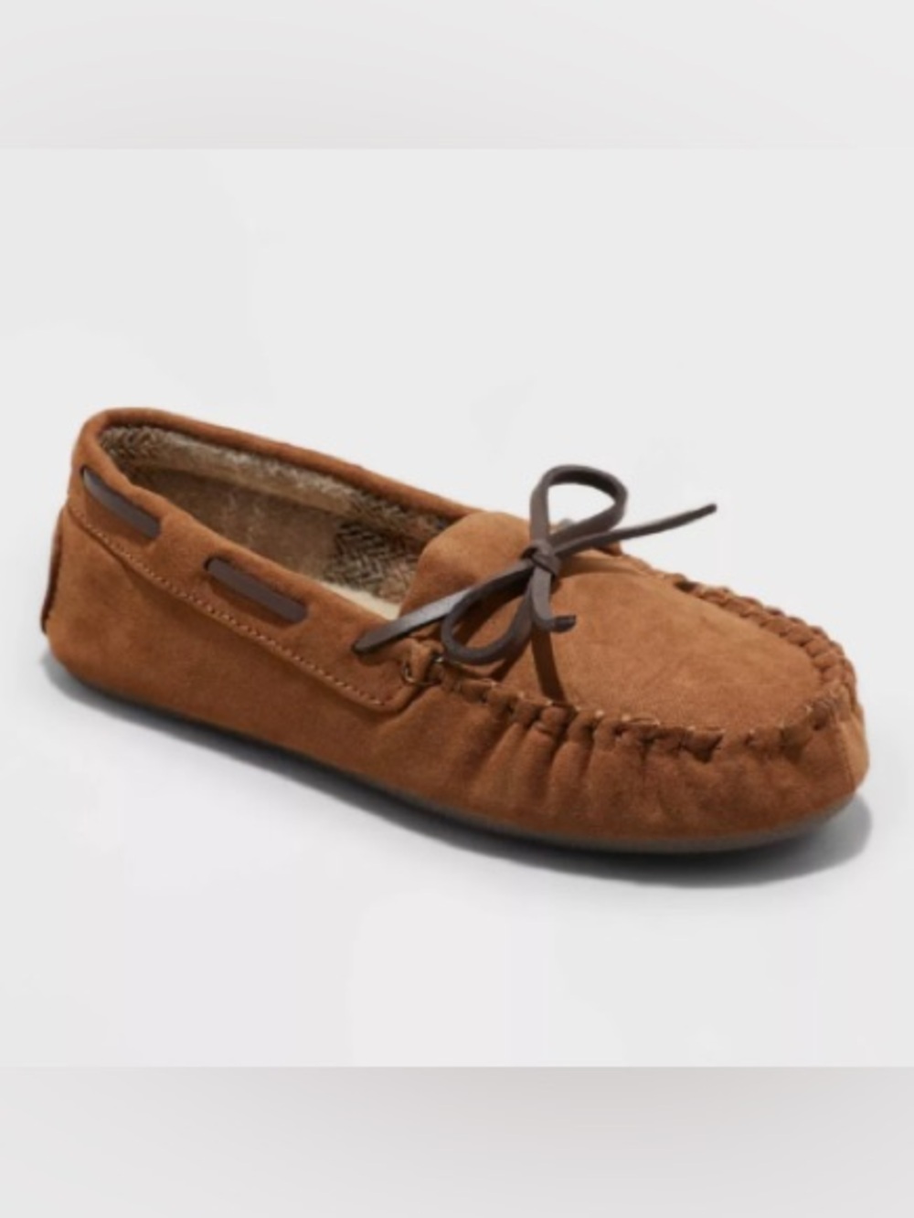 Cat & Jack Chestnut Brown Suede Moccasin Slippers with Faux Shearling Size 1